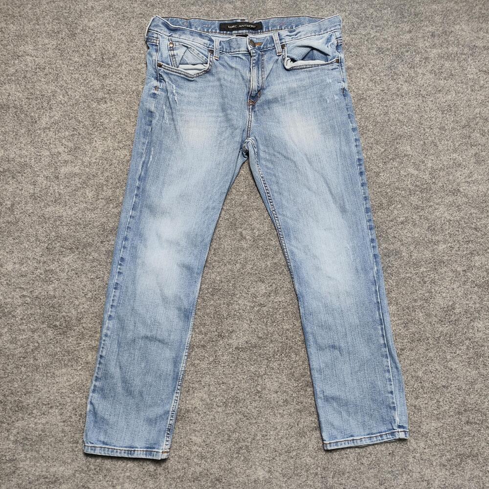 Marc Anthony Jeans Mens 36x30 Light Wash Blue Regular Straight Stretch Denim
